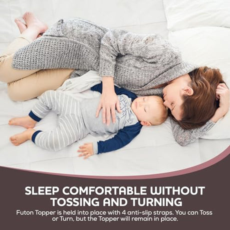 CirclesHome White Futon Mattress Toppers with Anti-Slip Anchors - Futon Cover Filled with Plush Down Alternative Fill - Full Size Futon Cover is Soft, Comfortable and Allergy Free (Size: 54 x 75 x 3) CIRCLESHOME