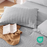 MUXHOMO 7 Pieces Queen Comforter Set, Seersucker Bed in a Bag Queen Size, All Season Luxury Bedding Set with Comforter, Flat Sheet, Fitted Sheet, Pillowcases & Shams, Light Grey MUXHOMO