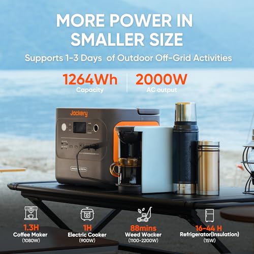 Jackery 1000 Plus Solar Generator, 1264Wh Portable Power Station with 2xSolarSaga 100W Solar Panels, 2000W Output Expandable Home Backup Power for Off-grid Living, Outdoor Camping and Exploration