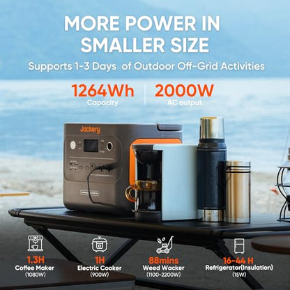 Jackery 1000 Plus Solar Generator, 1264Wh Portable Power Station with 2xSolarSaga 100W Solar Panels, 2000W Output Expandable Home Backup Power for Off-grid Living, Outdoor Camping and Exploration