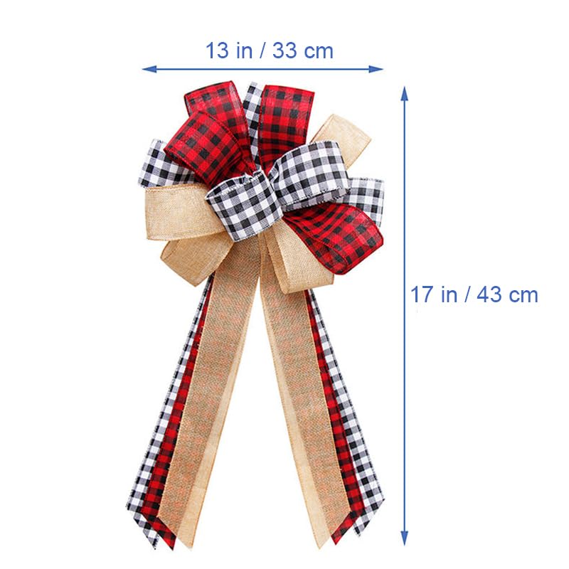 Farmhouse Christmas Tree Topper Western Tree Topper Country Tree Topper Buffalo Plaid Christmas Tree Topper Burlap Bow Black White and Red Christmas Decorations Rustic Xmas Decor Home Decor Handmade Oarkive