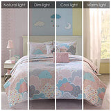 Intelligent Design Kids Reversible Cotton Quilt Set - Vibrant Fun, Playful Print, All Season Children Bedding Coverlet Bedspread, Decorative Pillow, Bedroom Décor, Full/Queen, Cloud Pink 5 Piece Intelligent Design