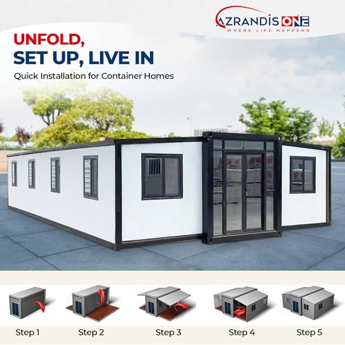 Azrandis One Portable Prefabricated Tiny Home, Foldable House to Live in 3 Bedroom, 1 Bathroom, 1 Kitchen, Quick Setup, Superior Insulation, House Container Home for Various Settings (30FT) - WoodArtSupply