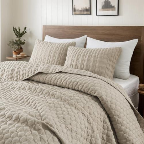 WDCOZY Beige Quilt Twin Size Bedding Sets with Pillow Sham, Lightweight Bedspread Coverlet, Twin XL Thin Comforter Bed Cover, All Season Summer Spring, Tan Cream, 2 Pieces, 68x90 inches WDCOZY