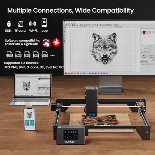LONGER Laser Engraver Ray5 20000mW Engraver Machine with Air Assist Kit DIY CNC Laser Cutter Tool for Metal Glass Wood Working Area 15.7 "x15.7" with 4-in-1 Rotary Roller Kit Longer