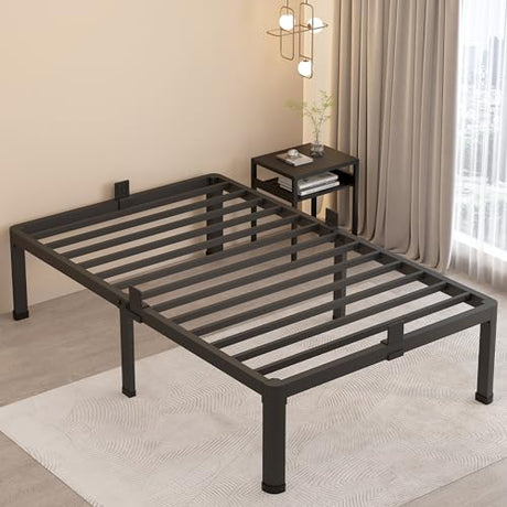 MAF 18 Inch Twin XL Bed Frames with Round Corner Legs Mattress Slide Stopper No Box Spring Needed Heavy Duty Metal Platform Bed Frame Under-Bed Storage Space, 3000 LBS Steel Slats Support MAF