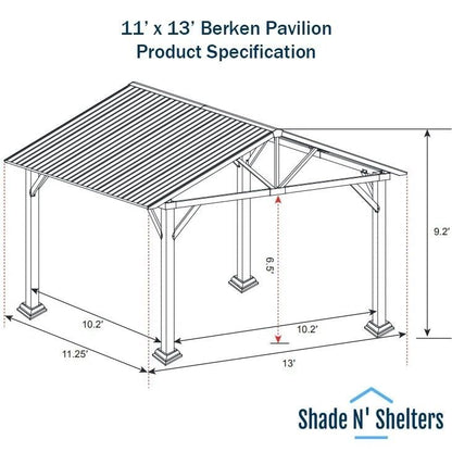 Shade N' Shelters 11' x 13' Outdoor Hardtop Gazebo for Patio, Backyard, Garden, or Deck (11' x 13', Wood-Look Steel Frame) - WoodArtSupply