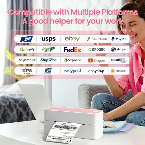 Phomemo Bluetooth Thermal Label Printer, 241BT 4X6 Wireless Shipping Label Printer for Small Business, Pink Labels Printers for Shipping Package, Compatible with iPhone, Android, Shopify, Amazon, USPS
