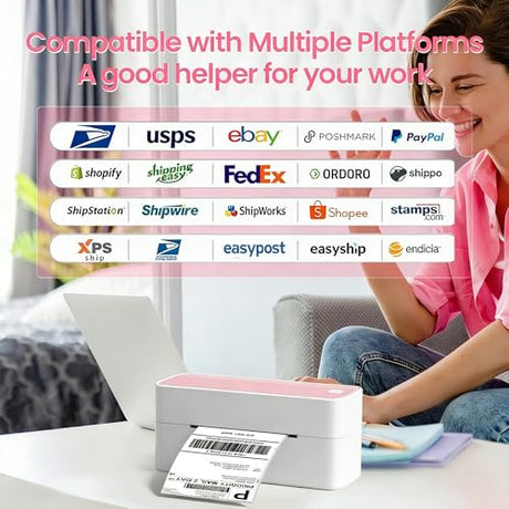 Phomemo Bluetooth Thermal Label Printer, 241BT 4X6 Wireless Shipping Label Printer for Small Business, Pink Labels Printers for Shipping Package, Compatible with iPhone, Android, Shopify, Amazon, USPS Phomemo