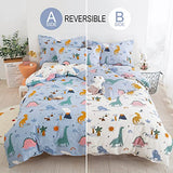 DJY Dinosaur Full Size Duvet Cover Set, Cotton Blue White Reversible Kids Bedding Set for Boys Girls, 3 Pieces Ultra Soft Breathable Comforter Cover Set (1 Duvet Cover+2 Pillowcases) DJY