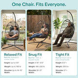 SereneLife Hanging Egg Chair with Stand - Wicker Rattan Outdoor Swing Chair, Powder-Coated Steel Frame, Padded Cushion & Headrest - Ideal Swinging Chair for Bedroom, Patio, Backyard - 350 lbs Load