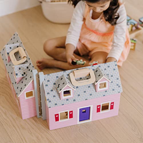 Melissa & Doug Fold and Go Wooden Dollhouse With 2 Dolls and Wooden Furniture,Multi,One Size - WoodArtSupply