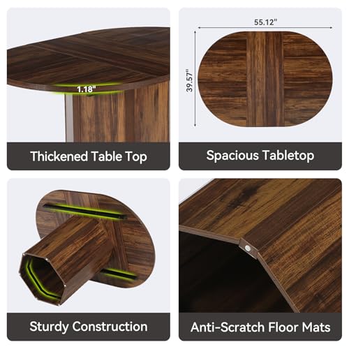 LITTLE TREE 55-Inch Rustic Oval Dining Table for 6, Wood Kitchen Table, Country Chic Furniture for Kitchen, Dining Room & Living Room Wooden Base, Brown Finish LITTLE TREE