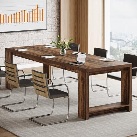 Tribesigns 7 ft Conference Table for 6 to 8 People, Modern Rectangle Meeting Room Desk for Boardroom, Home Office (Dark Brown) Tribesigns