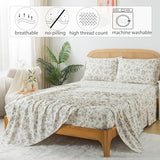 Zusbest Cotton Sheets Full Tan Floral Beige Patterned Bed Sheet Sets Vintage Peony Flower Toile Printed Bedding Luxury Soft Breathable Crisp Cooling Percale Sheets Deep Pocket 17.5'', 4 Pcs Zusbest