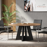 Tribesigns 47-Inch Round Conference Table for 4-6 People, Wooden Meeting Room Table with Thicken Tabletop and Wood Base (Brown+Black) Tribesigns