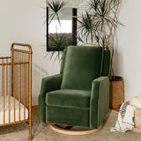 NAMESAKE Crewe Recliner and Swivel Glider in Forest Green Velvet with Light Wood Base, Greenguard Gold Certified NAMESAKE