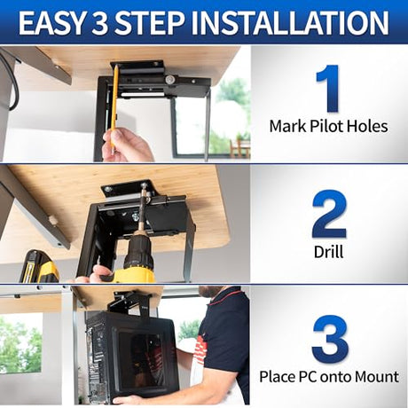 VIVO Adjustable Under Desk and Wall 3.5 to 7.8 inch Wide Office PC Mount, Computer Case CPU Machine Holder Stand with Swivel and Secure Locking, Holds 22 lbs, Black, MOUNT-PC01 VIVO