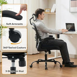 Ergonomic Office Chair,Computer Desk Chair Comfy with Flip-Up Armrests,Comfortable Lumbar Support Gaming Chairs for Bedroom,Study,Student,Wide Seat,Black Garvee