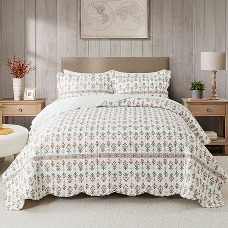 HoneiLife Quilt Sets King Size - Floral Bedspreads for King Bed, 3-Piece Wildflower Coverlets, Botanical Bed Cover King Quilt Bedding Set All Season Quilts-Sweet Grass HoneiLife