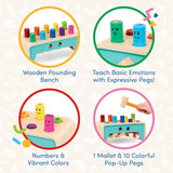 Battat – Wooden Hammer Toy For Kids, Toddlers – Pounding Bench With Pegs And Mallet – Colorful Developmental Toy – Pound & Count Bench – 1 Year + – Pound & Count Bench Battat