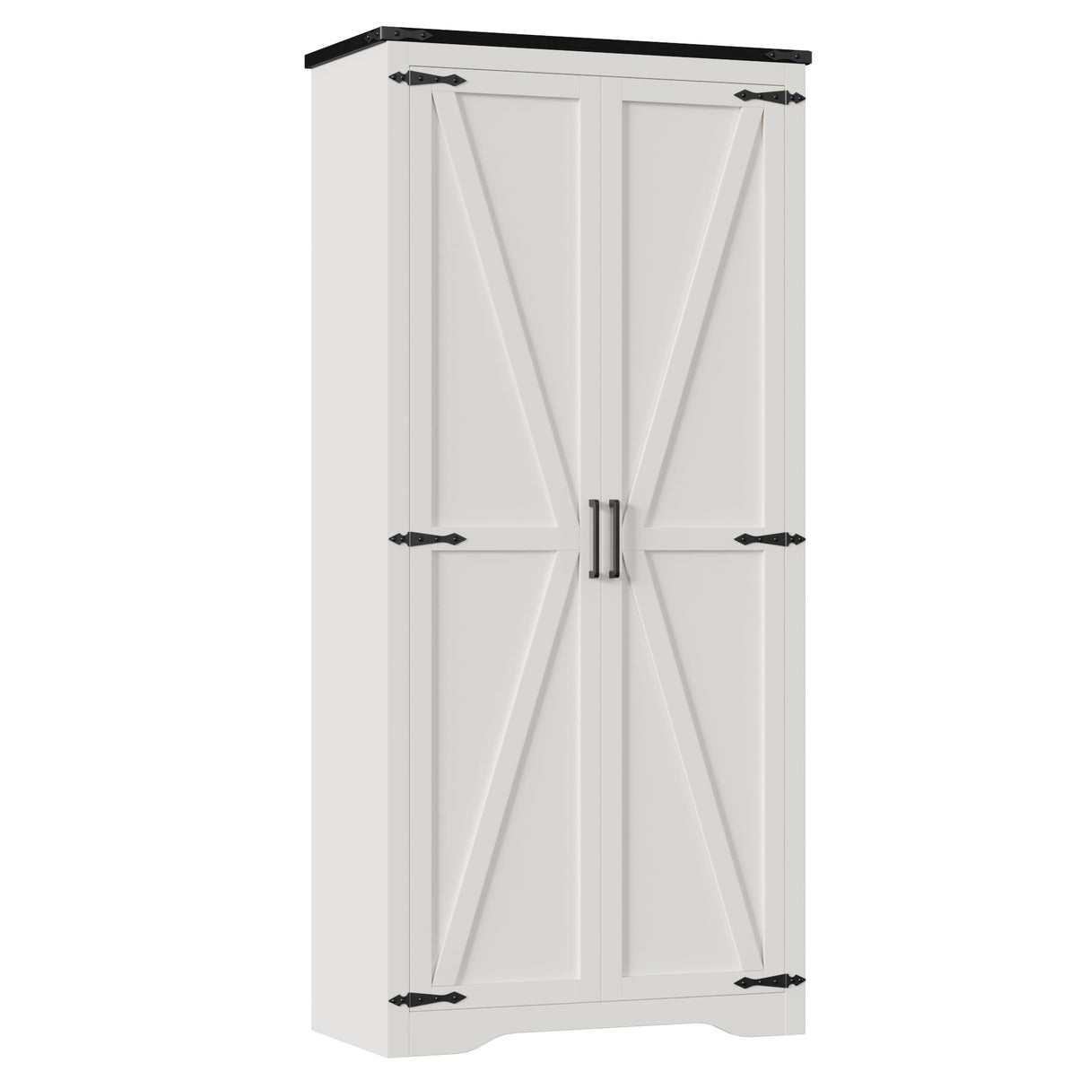 Befrases 72''H Farmhouse Storage Cabinet with Adjustable Shelves, Large Pantry Organize with 2 Barn Doors, Tall Freestanding Cabinet for Kitchen, Bathroom/Garage/Basement/Living/Utility Room, White Befrases