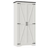 Befrases 72''H Farmhouse Storage Cabinet with Adjustable Shelves, Large Pantry Organize with 2 Barn Doors, Tall Freestanding Cabinet for Kitchen, Bathroom/Garage/Basement/Living/Utility Room, White Befrases