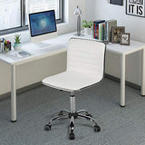 Yaheetech Adjustable Task Chair PU Leather Low Back Ribbed Armless Swivel White Desk Chair Office Chair Wheels Yaheetech