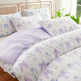 CCoutueChen Purple Bow Comforter Set Full 3 Pieces Floral Bedding Set for Girls Kids, Romantic Princess Style Bowknot Bedding, Ultra Soft Microfiber Garden Flower Comforter Sets with 2 Pillowcases CCoutueChen