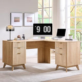 T4TREAM 60'' Fluted Executive L Shaped Desk, Modern Home Office Desk with Charging Station and File Drawer, Computer Corner Desks with Drawers & Storage Cabinet for Office Home, Bedroom, Natural Oak T4TREAM