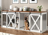 Nordee Axio 94.5" XXXL Dog Crate Furniture for 2 Large Dogs, Heavy Duty Double Dog Cage Extra Large Breed, 35.4" Tall Thick Wooden Dog Kennel TV Stand with Divider, White Nordee Axio