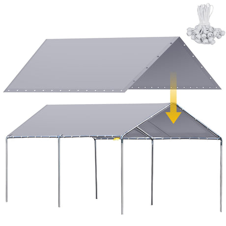 Wesnoy Heavy Duty Carport Canopy Waterproof Canopy Cover Garage Car Shelter Tarp Tent for Car Canopy Replacement Cover with 50 Ball Bungees, Only Top Cover, Frame is Not Included (Grey,10 x 20 ft) Wesnoy
