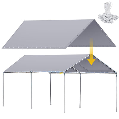 Wesnoy Heavy Duty Carport Canopy Waterproof Canopy Cover Garage Car Shelter Tarp Tent for Car Canopy Replacement Cover with 50 Ball Bungees, Only Top Cover, Frame is Not Included (Grey,10 x 20 ft)