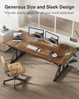 LITTLE TREE 70.8-Inch Large Executive Desk, Farmhouse Computer Office Desk, Wooden Work Desk Writing Table for Home Office, Brown-Black LITTLE TREE