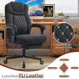 600LBS Big and Tall Office Chair for Heavy People,Large Reclining Executive Office Chairs with Foot Rest&Air-Adjust Lumbar Support,Fabric Ergonomic High Back Computer Chair, Black BIGGARSIT