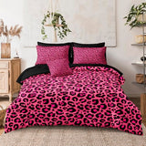 Leopard Print Comforter King Black and Pink Bedding Sets 8 Pcs Hot Pink Cheetah Animal Print Texture Wild Leopard Bed in A Bag with Comforter and Sheet Set Chumerry