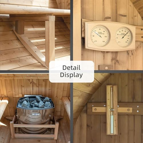 WOODBRIDGE 2-Person Luxury Finland Thermo Pine Outdoor Barrel Sauna with Half View Window,Harvia Electric Heater with Sauna Stone, Sauna Accessories Kit and Asphalt Shingle Roof, 4'x6', OBS1812 WOODBRIDGE