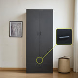 Yapai Modern 2 Door Wardrobe with 2 Drawers – Freestanding Bedroom Closet Organizer, Space-Saving Armoire Storage Cabinet, Black Finish yapaihome