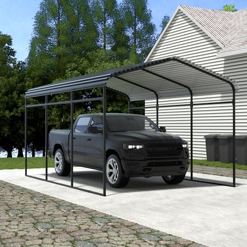 Xilingol Metal Carport, Heavy Duty Carport Canopy with Galvanized Steel Frame and Roof, Outdoor Storage Shed, Car Tent Garage Shelter for Pickup, Truck, Boat and Tractor (10x15 FT Black) Xilingol
