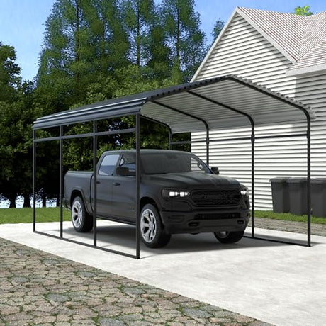 Xilingol Metal Carport, Heavy Duty Carport Canopy with Galvanized Steel Frame and Roof, Outdoor Storage Shed, Car Tent Garage Shelter for Pickup, Truck, Boat and Tractor (10x15 FT Black) Xilingol