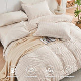 HYMOKEGE Beige Queen Comforter Set Seersucker 7 Pieces, All Season Luxury Bed in a Bag for Bedroom, Bedding Set with Comforters, Sheets, Pillowcases & Shams HYMOKEGE