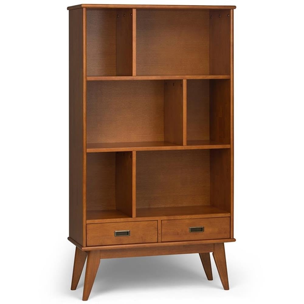 Allora 64" Mid Century Modern Solid Wood Wide Bookcase with 2 Drawers and 3 Shelves, for The Living Room, Study Room, Home Office, in Teak Brown Allora