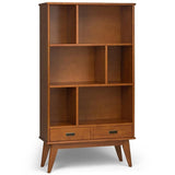 Allora 64" Mid Century Modern Solid Wood Wide Bookcase with 2 Drawers and 3 Shelves, for The Living Room, Study Room, Home Office, in Teak Brown Allora