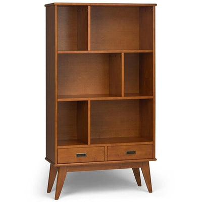 Allora 64" Mid Century Modern Solid Wood Wide Bookcase with 2 Drawers and 3 Shelves, for The Living Room, Study Room, Home Office, in Teak Brown