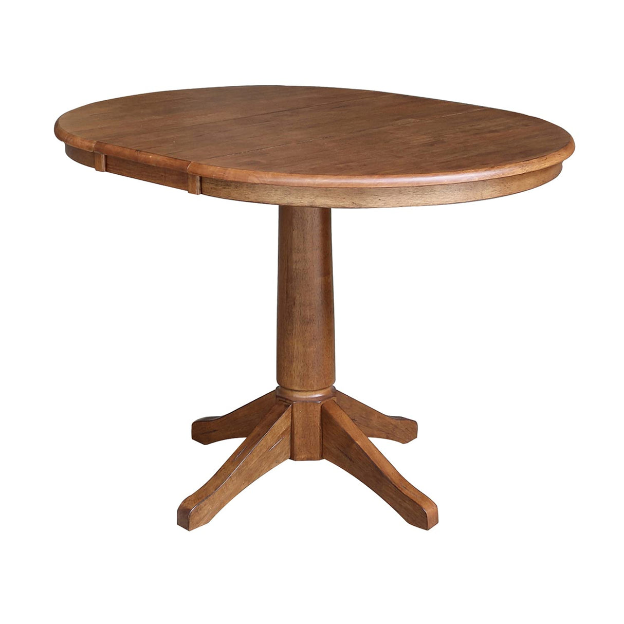 IC International Concepts 36" Round Top Pedestal 12" Leaf-30.1" H Dining Table, Distressed Oak IC International Concepts