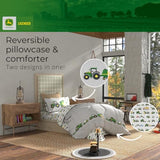 Franco Kids John Deere Farm Equipment Bedding 4 Piece Super Soft Reversible Comforter and Sheet Set, Twin, (Officially Licensed Product) Franco