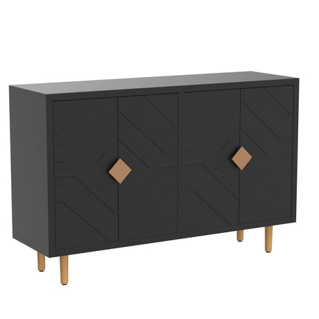 HLR 48" Accent Cabinet with 4 Doors and Shelves, Modern Sideboard Buffet Cabinet with Decorative Embossed Pattern Doors, Credenza Storage Cabinet for Living Room, Kitchen, Dining Room, Hallway HLR