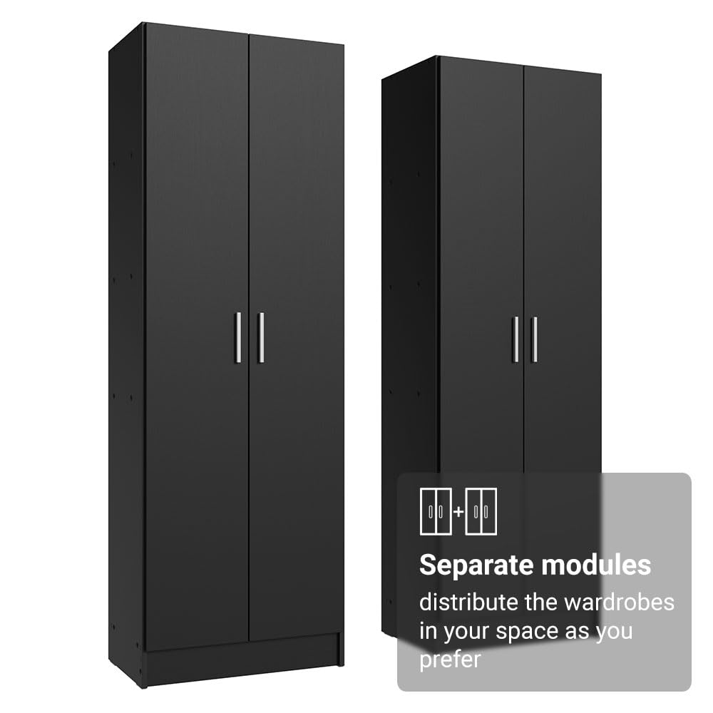 Madesa Wardrobe Armoire Closet Pantry Storage Cabinet with 4 Doors and 10 Utility Shelves 47" L Wooden Organization Unit for Bedroom, Office, Laundry Room, Kitchen, and Garage (Black) Madesa