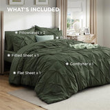 Bedsure King Size Comforter Set Olive Green - Bed in a Bag Bedding Set 7 Pieces, GentleSoft™ Pintuck Bed Set Gift for Family, Pinch Pleat Olive Green Comforter with Sheets, Pillowcases & Shams Bedsure