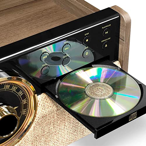 Victrola Empire Mid-Century 6-in-1 Turntable with 3 Speed Record Player, Bluetooth Connectivity, Radio, Cassette and CD Player (Farmhouse Walnut) Victrola